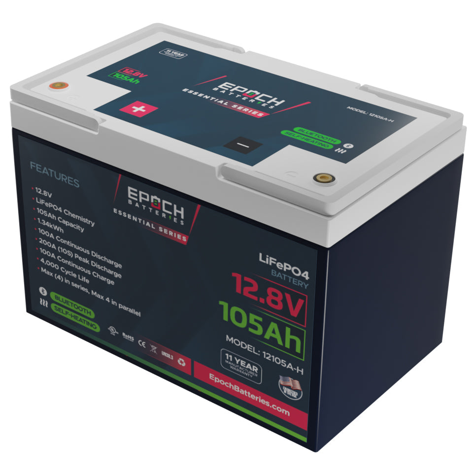 Epoch 12V 105Ah Essential Series - Bluetooth & Heated LiFePO4 Battery (12105A-H)