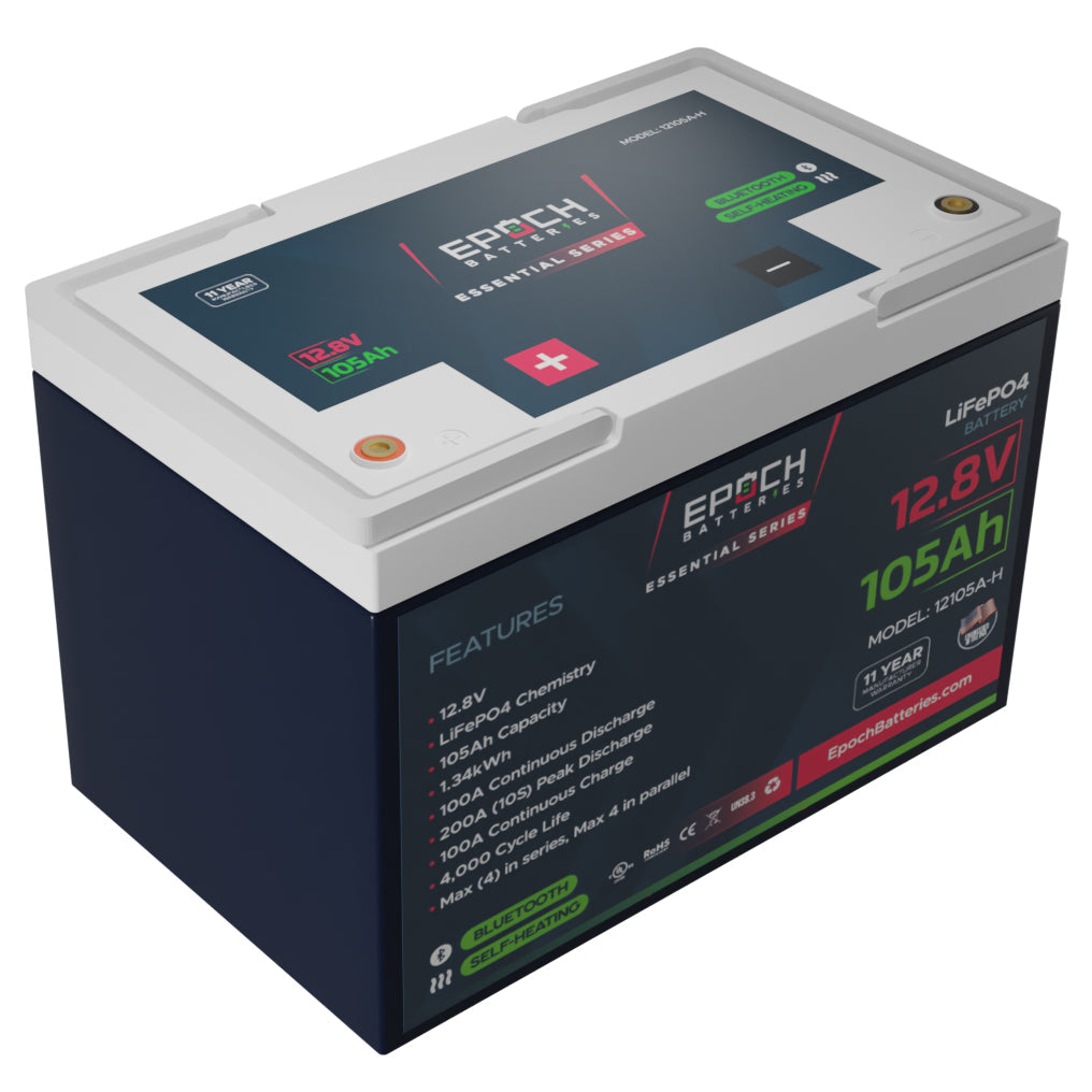 Epoch 12V 105Ah Essential Series - Bluetooth & Heated LiFePO4 Battery (12105A-H)