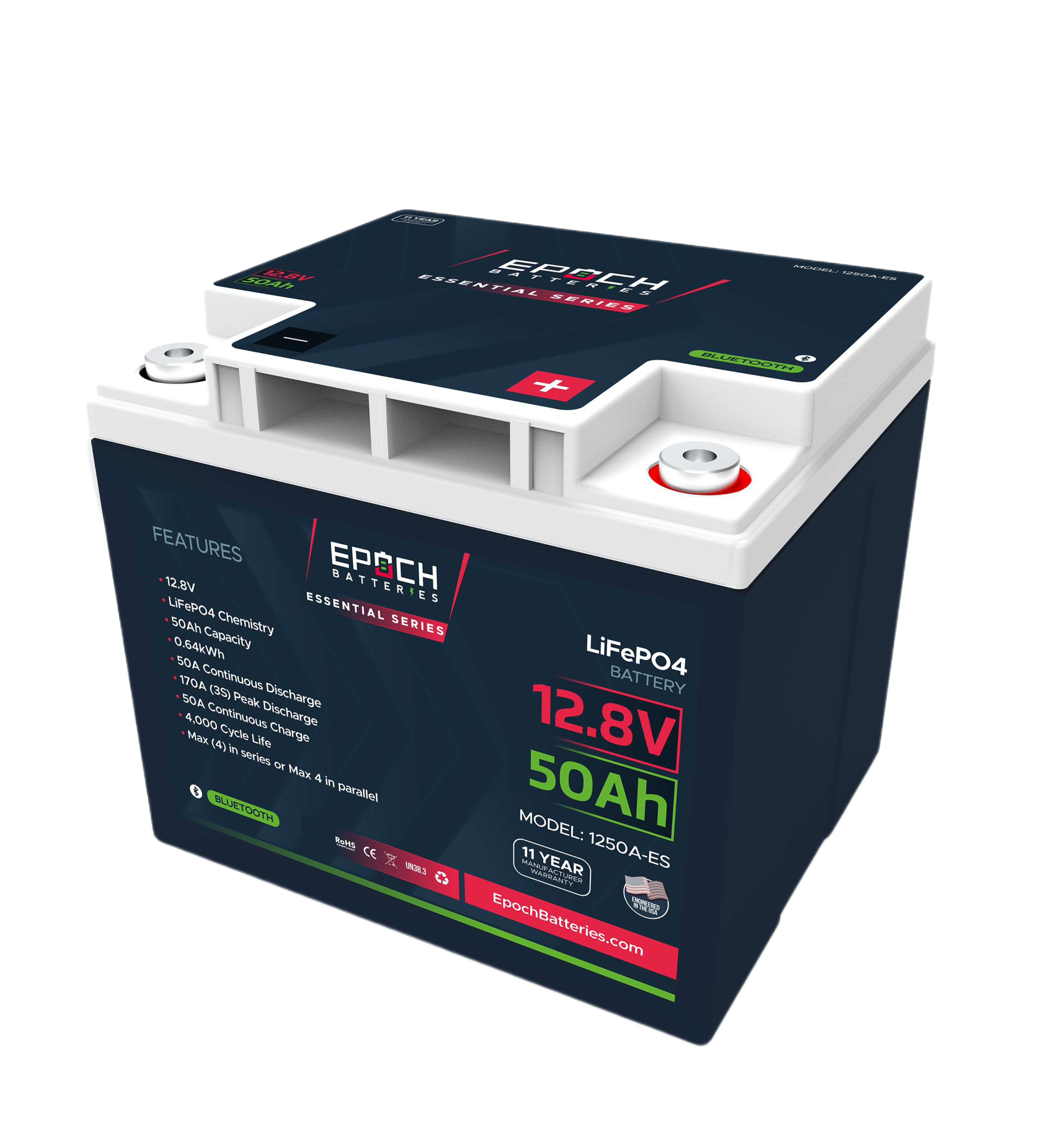 Epoch 12V 120Ah Pro Series - LiFePO4 Cranking & Deep Cycle Lithium Battery (Dual Purpose) (DP12120H)