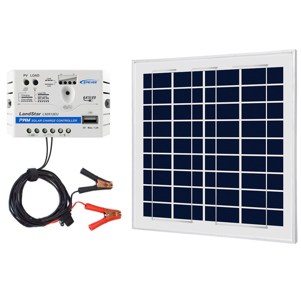 ACOPower 15W 12V Solar Charger Kit, 5A Charge Controller with Alligator Clips HY-CKP-15W