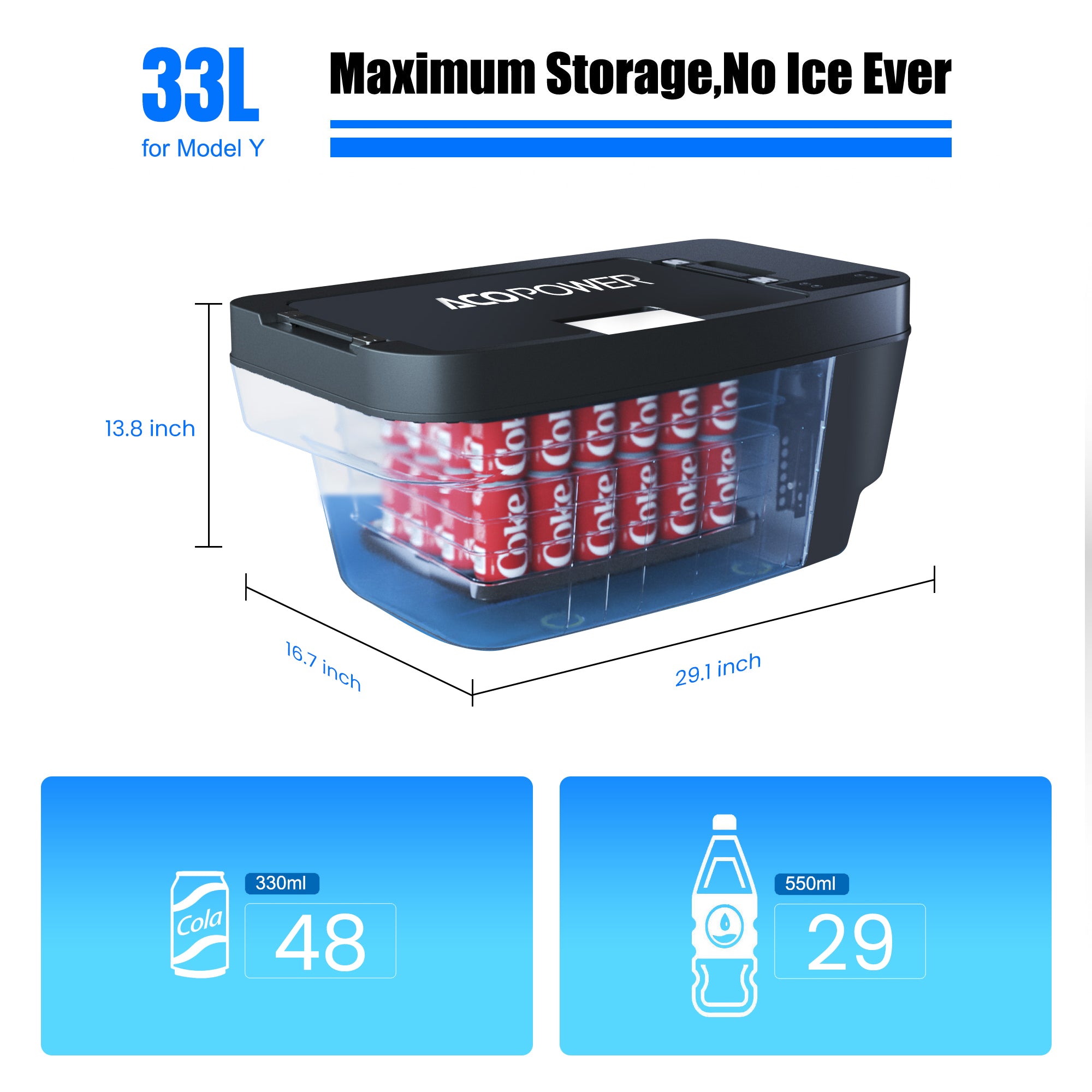 ACOPOWER TesFridge Portable Freezer Specially Designed for Tesla Model Y HY-T-35