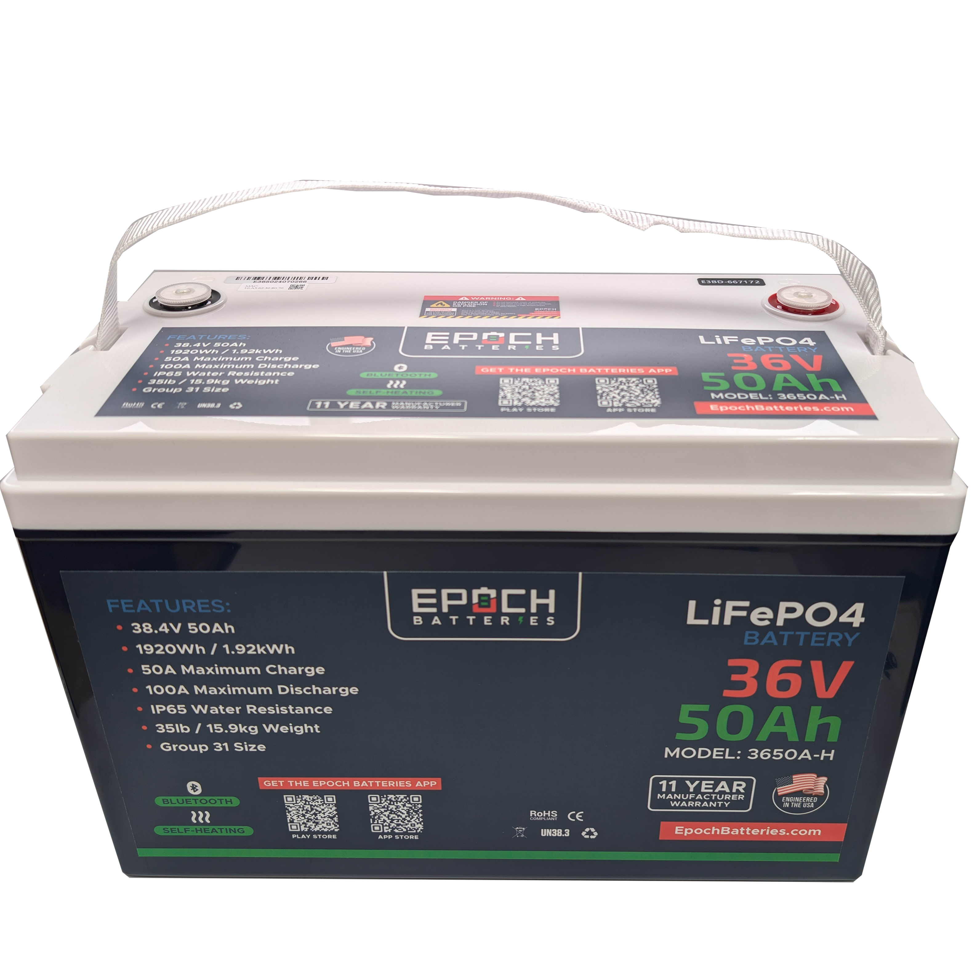 Epoch 36V 50Ah Essential Series - Bluetooth & Heated LiFePO4 Battery (3650A-H)