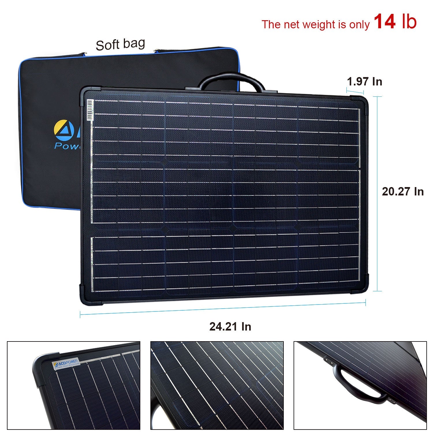 ACOPower Plk 120W Portable Solar Panel Kit, Lightweight Briefcase with 20A Charge Controller HY-PLK-120WPX20A