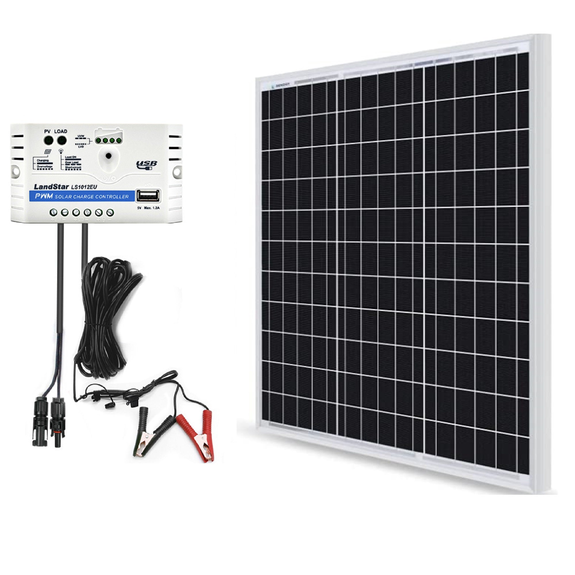 ACOPOWER 50W 12V Solar Charger Kit, 10A Charge Controller with Alligator Clips HY-CKM-50W10A