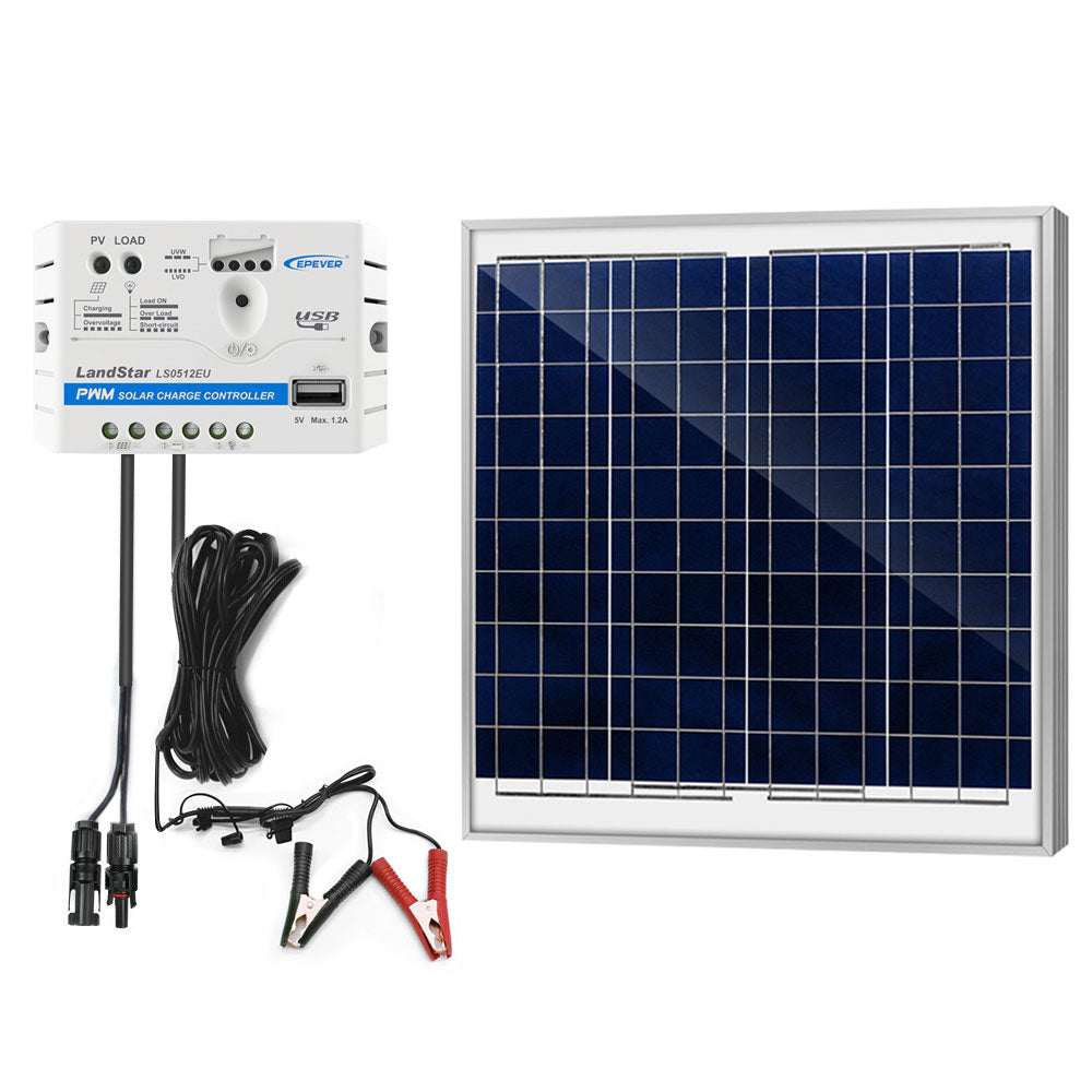 ACOPOWER 60W 12V Solar Charger Kit, 5A Charge Controller with Alligator Clips HY-CKP-60W