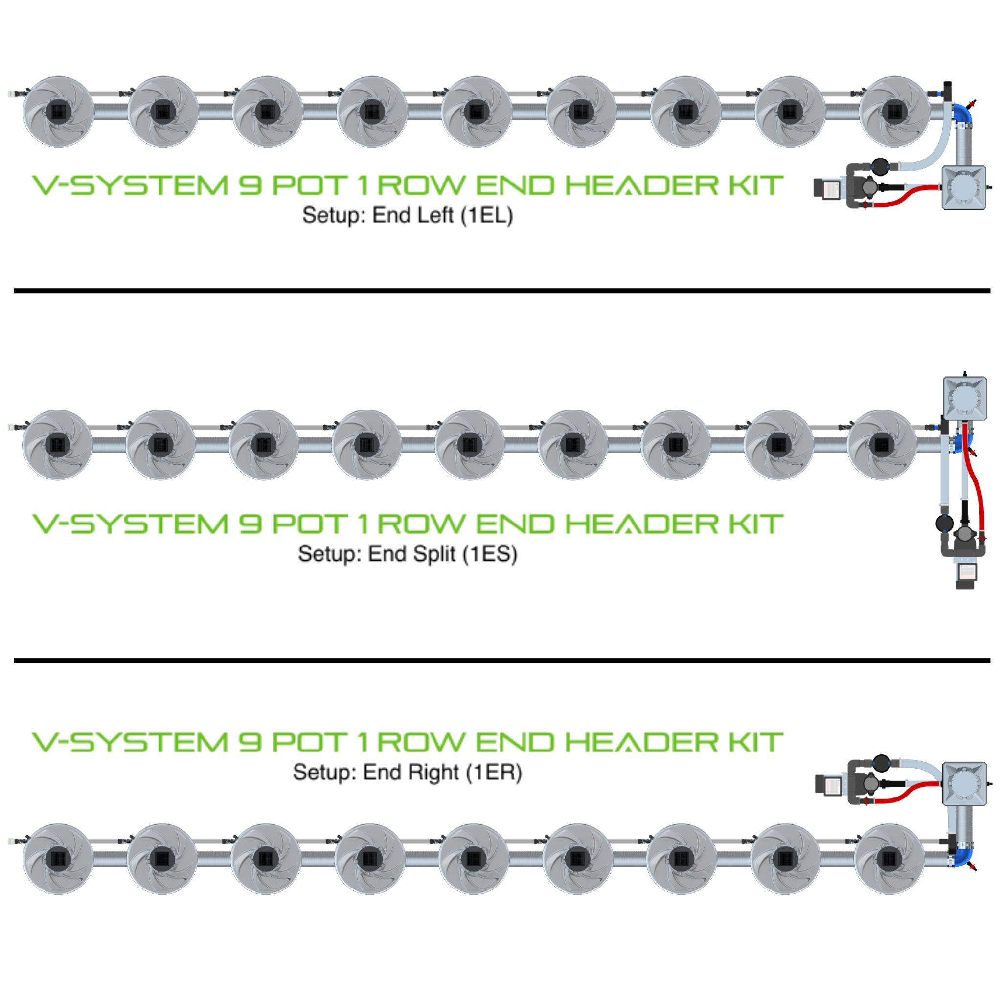 Alien Hydroponics V-SYSTEM 9 Pot 1 Row Kit