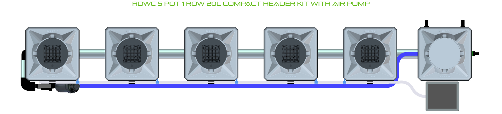 Alien Hydroponics RDWC 5 Pot 1 Row Kit