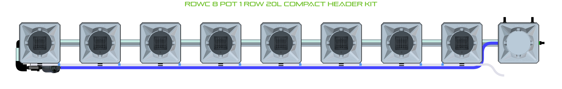 Alien Hydroponics RDWC 8 Pot 1 Row Kit