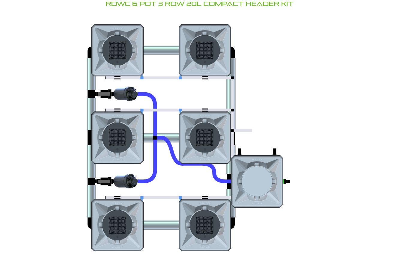 Alien Hydroponics RDWC 6 Pot 3 Row Kit