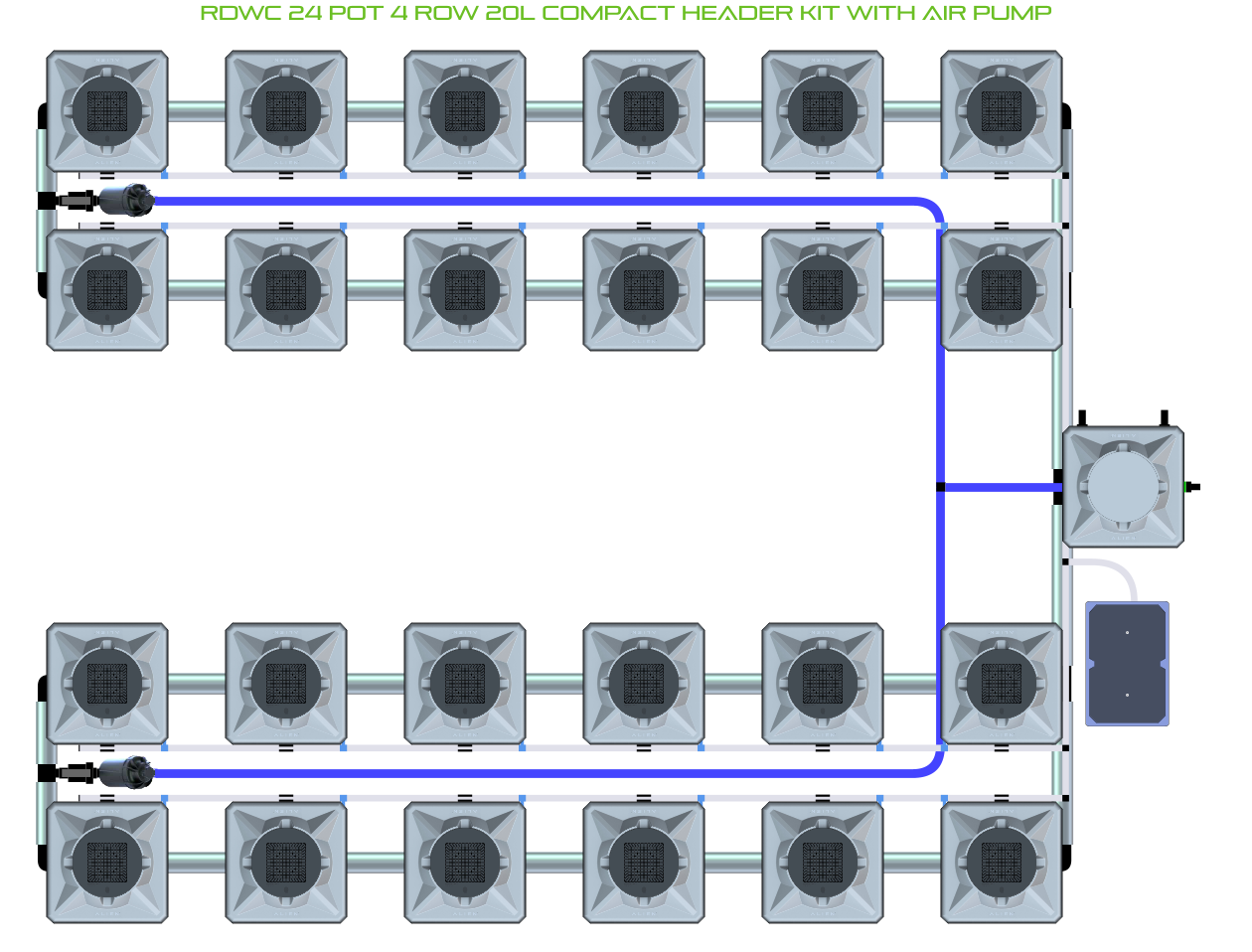 Alien Hydroponics RDWC 24 Pot 4 Row Kit