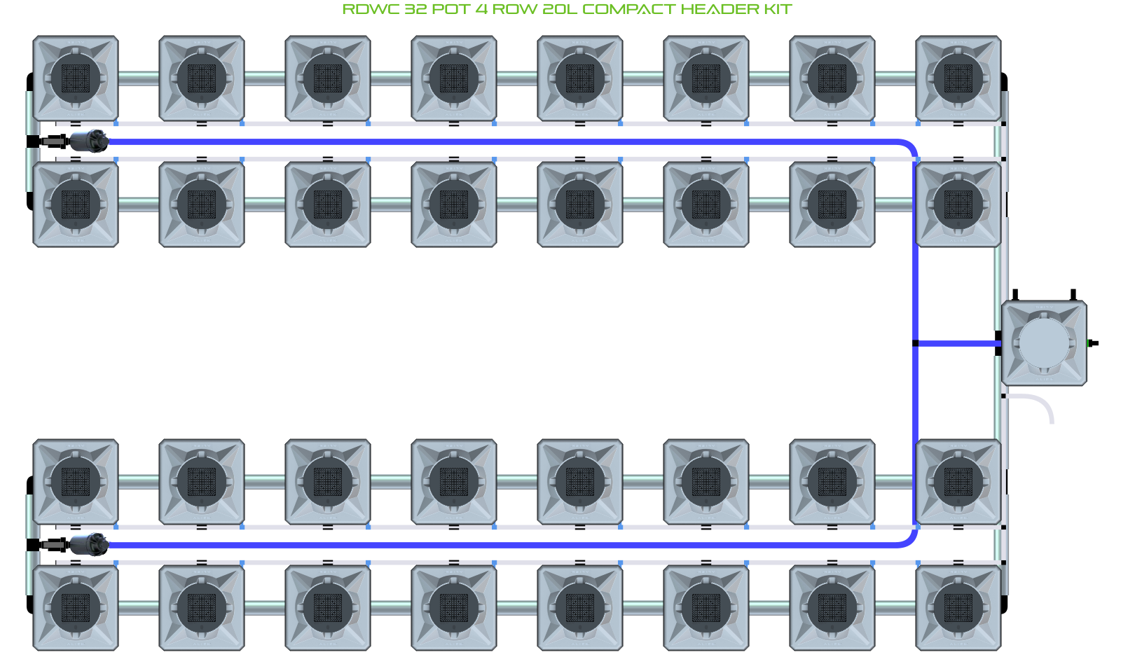 Alien Hydroponics RDWC 32 Pot 4 Row Kit