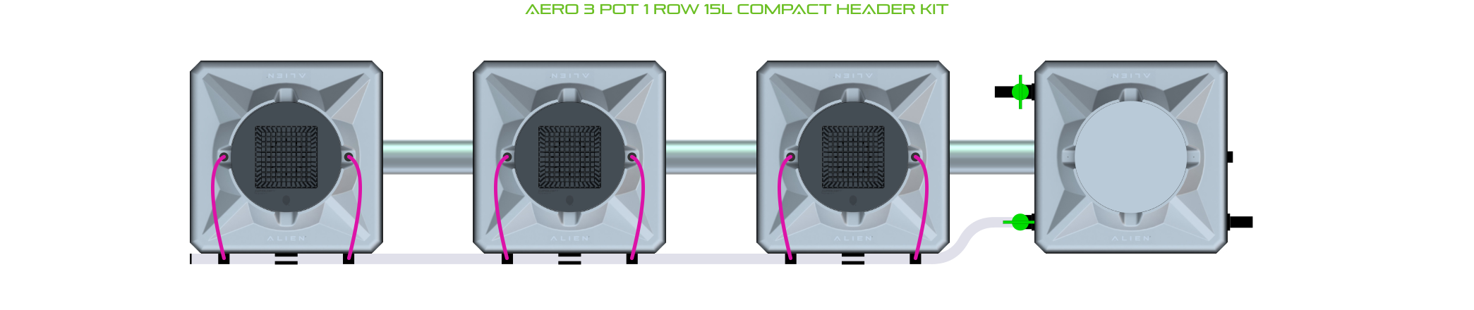 Alien Hydroponics AERO 3 Pot 1 Row Kit