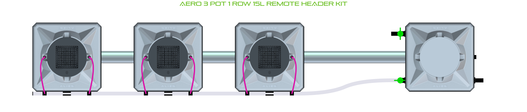 Alien Hydroponics AERO 3 Pot 1 Row Kit