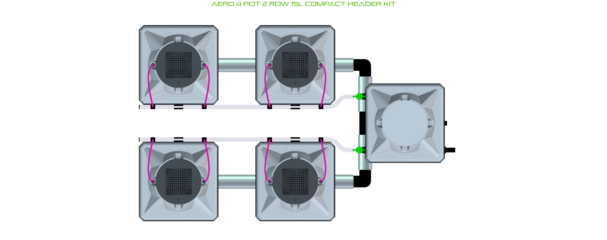 Alien Hydroponics AERO 4 Pot 2 Row Kit