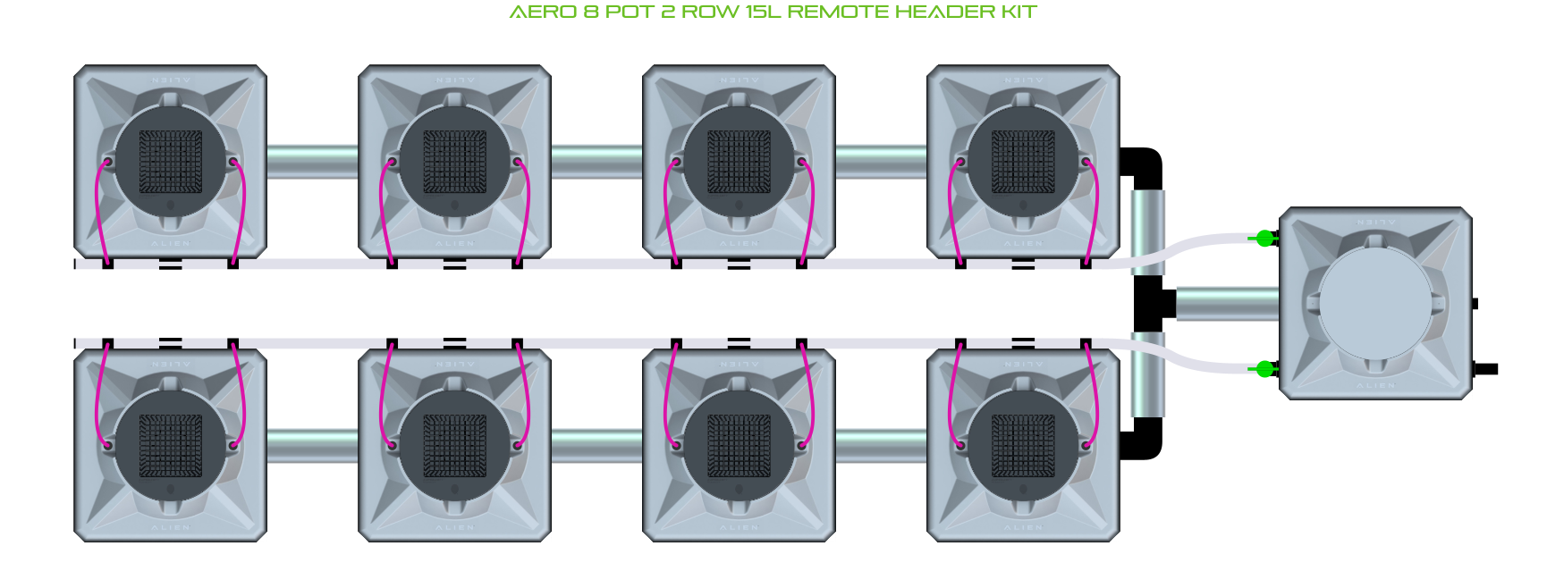 Alien Hydroponics AERO 8 Pot 2 Row Kit