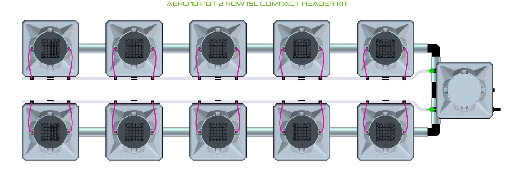 Alien Hydroponics AERO 10 Pot 2 Row Kit