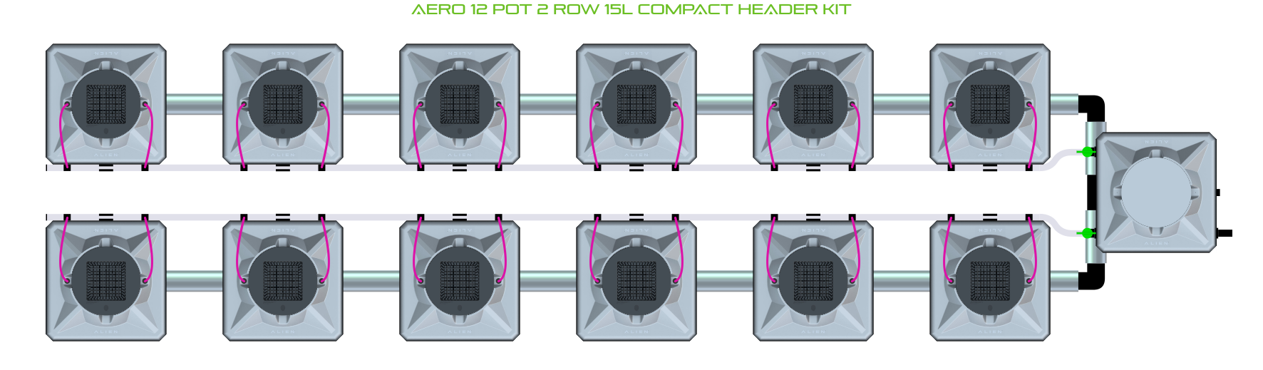 Alien Hydroponics AERO 12 Pot 2 Row Kit