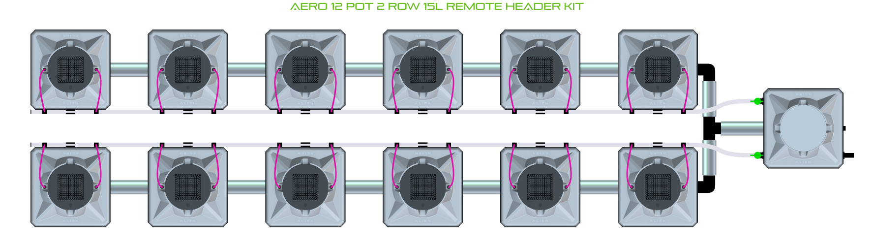Alien Hydroponics AERO 12 Pot 2 Row Kit