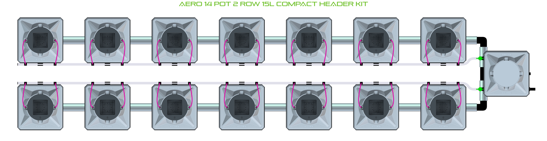 Alien Hydroponics AERO 14 Pot 2 Row Kit