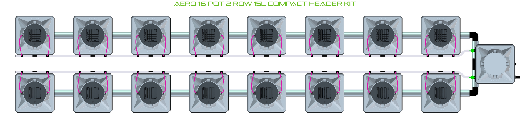 Alien Hydroponics AERO 16 Pot 2 Row Kit
