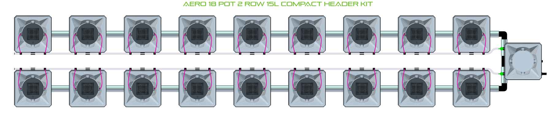 Alien Hydroponics AERO 18 Pot 2 Row Kit