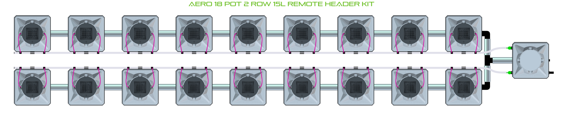 Alien Hydroponics AERO 18 Pot 2 Row Kit