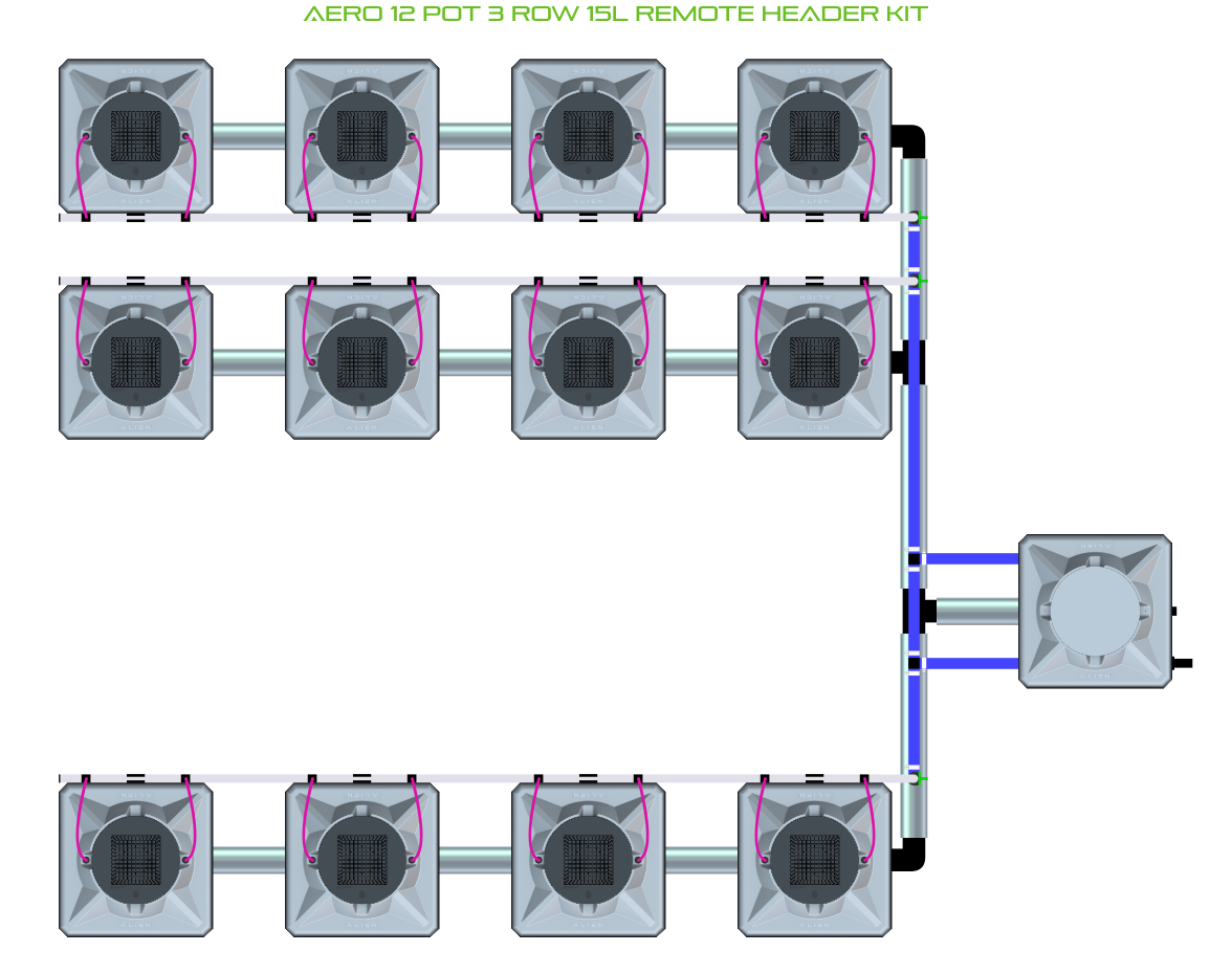 Alien Hydroponics AERO 12 Pot 3 Row Kit