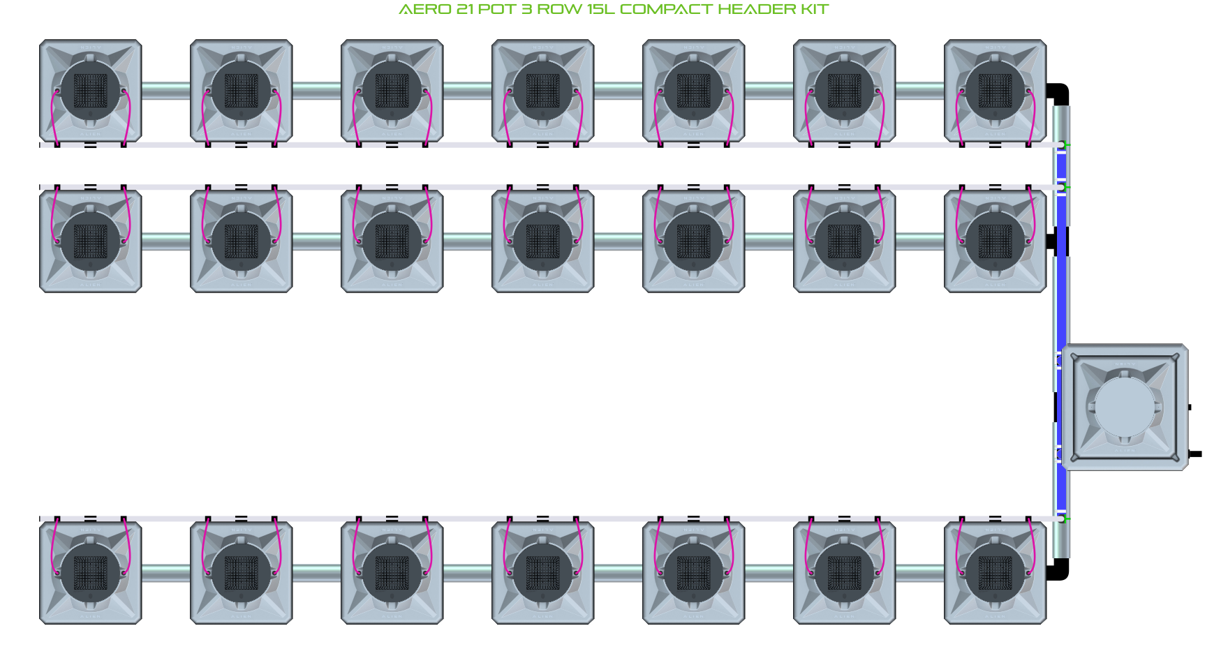 Alien Hydroponics AERO 21 Pot 3 Row Kit