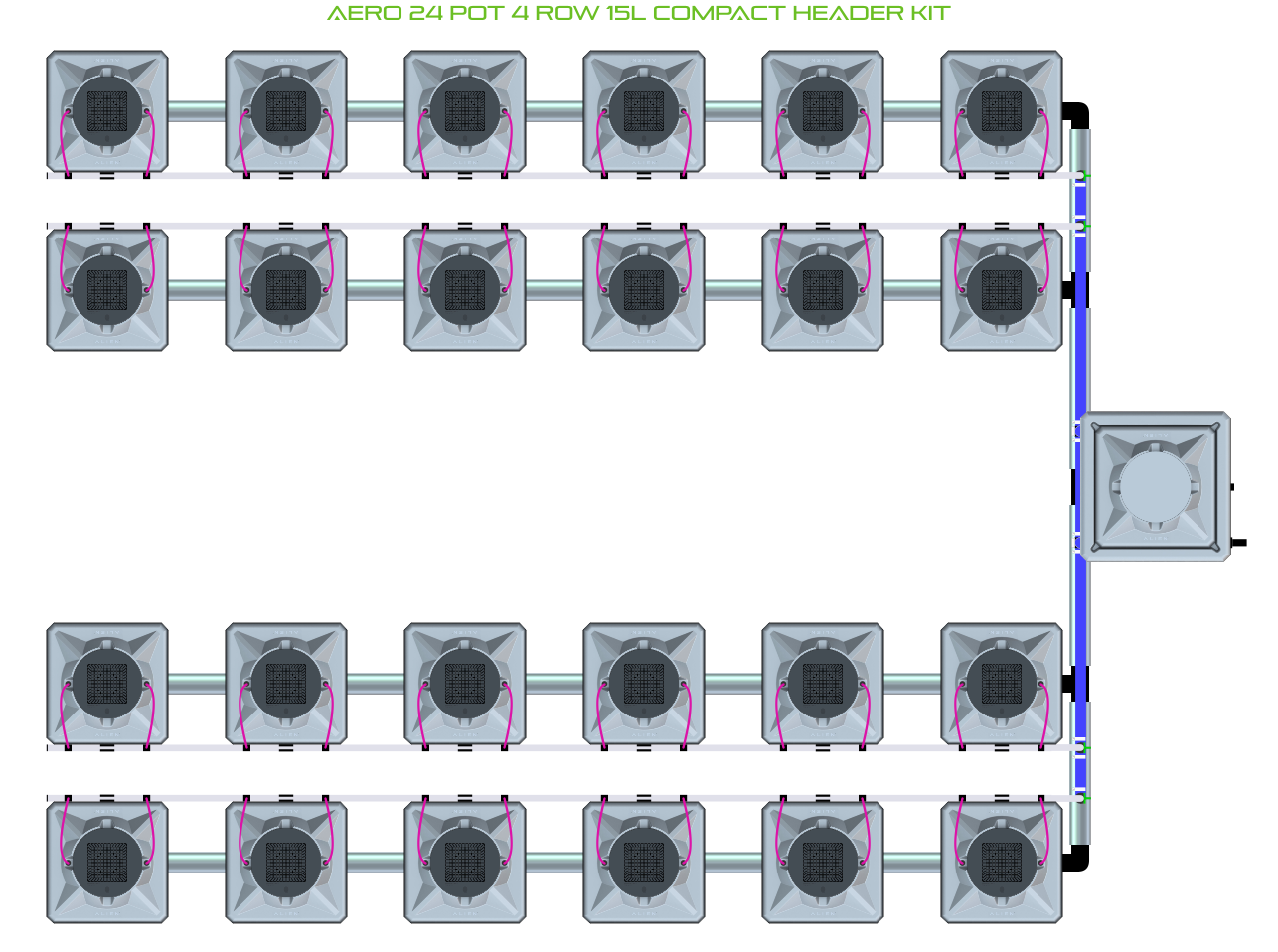 Alien Hydroponics AERO 24 Pot 4 Row Kit