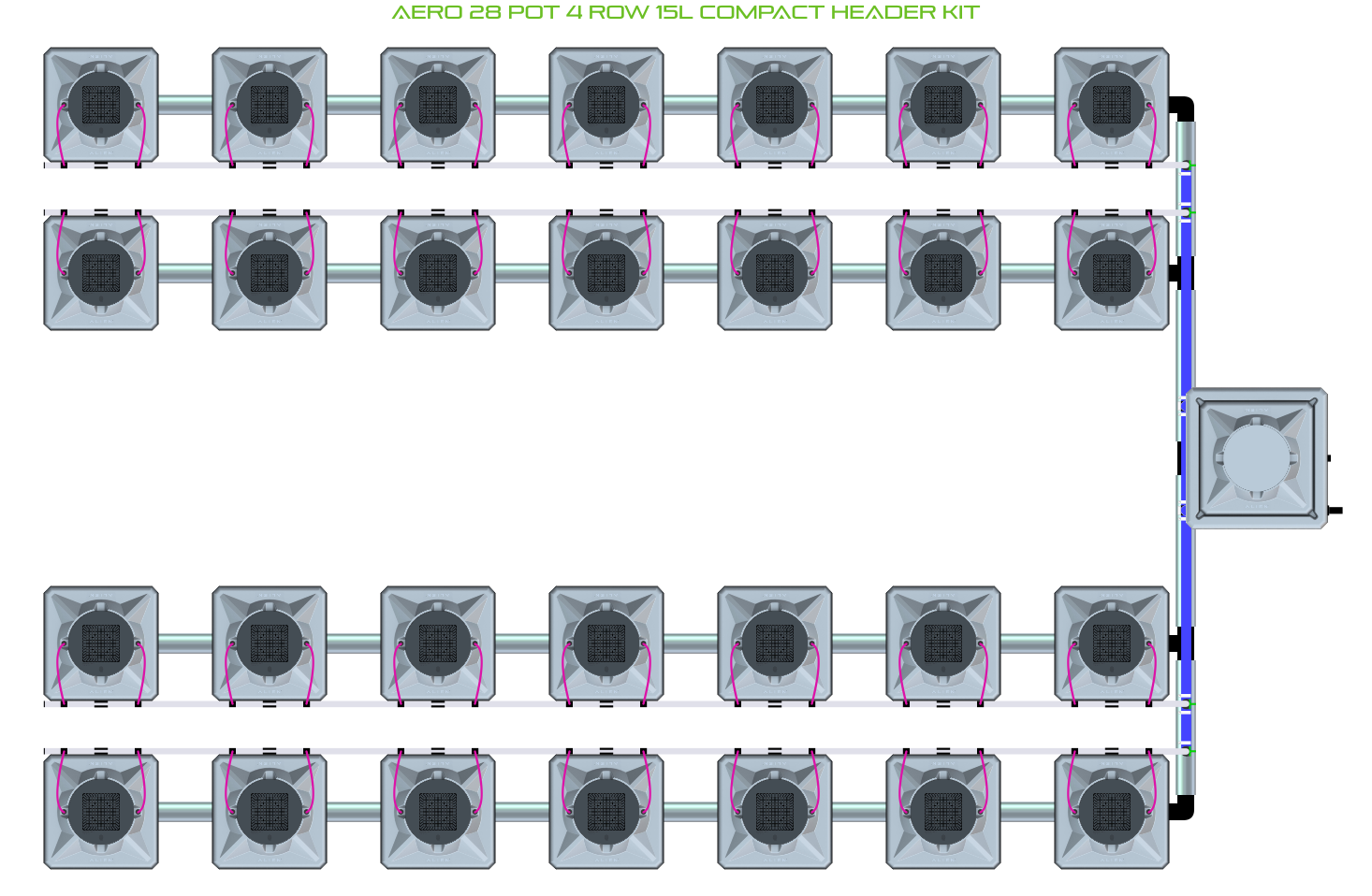 Alien Hydroponics AERO 28 Pot 4 Row Kit