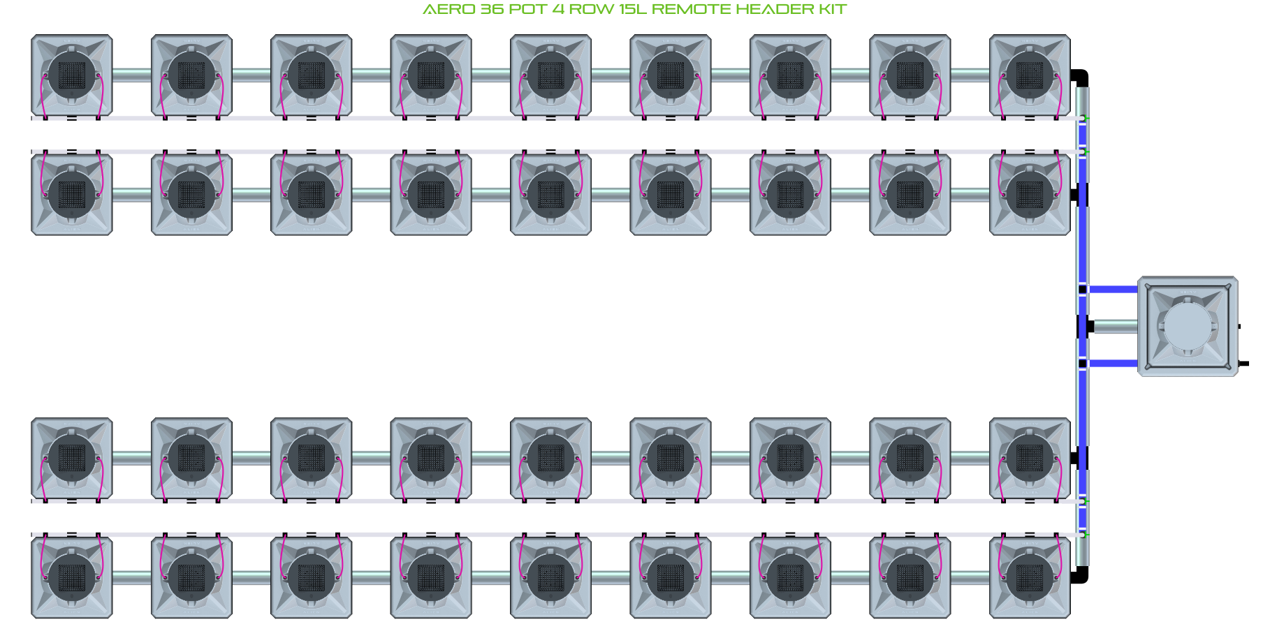 Alien Hydroponics AERO 36 Pot 4 Row Kit
