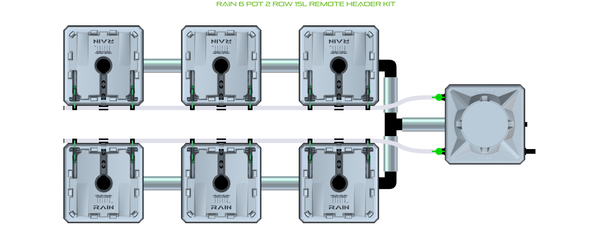 Alien Hydroponics RAIN 6 Pot 2 Row Kit