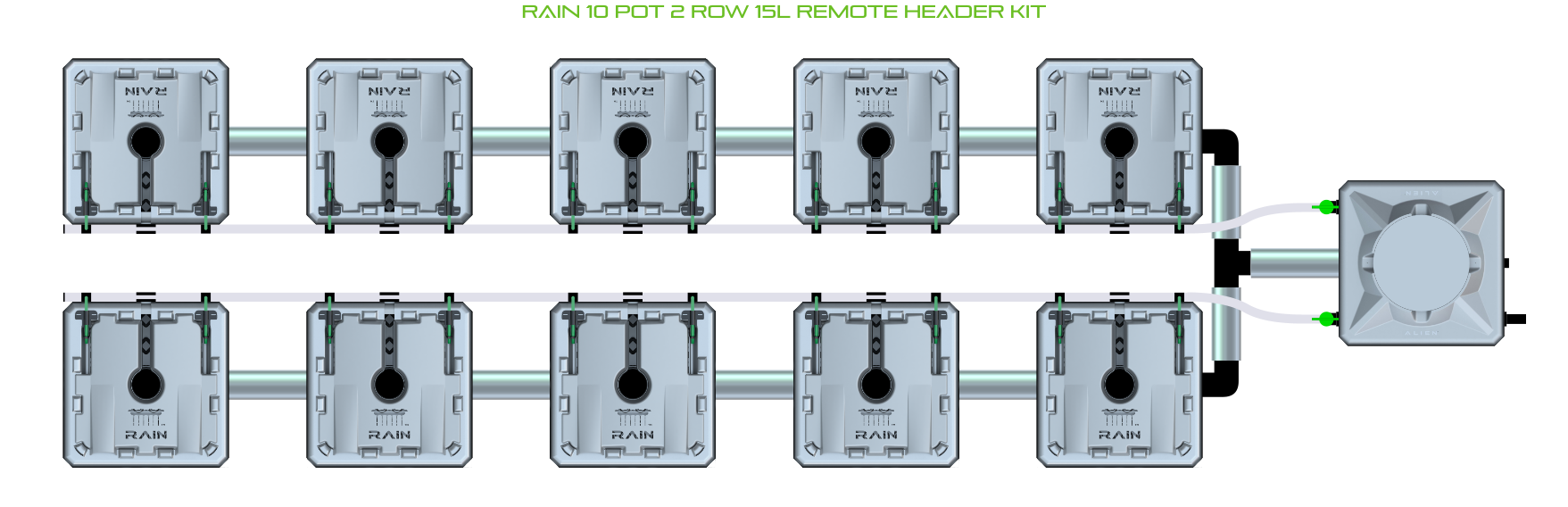 Alien Hydroponics RAIN 10 Pot 2 Row Kit