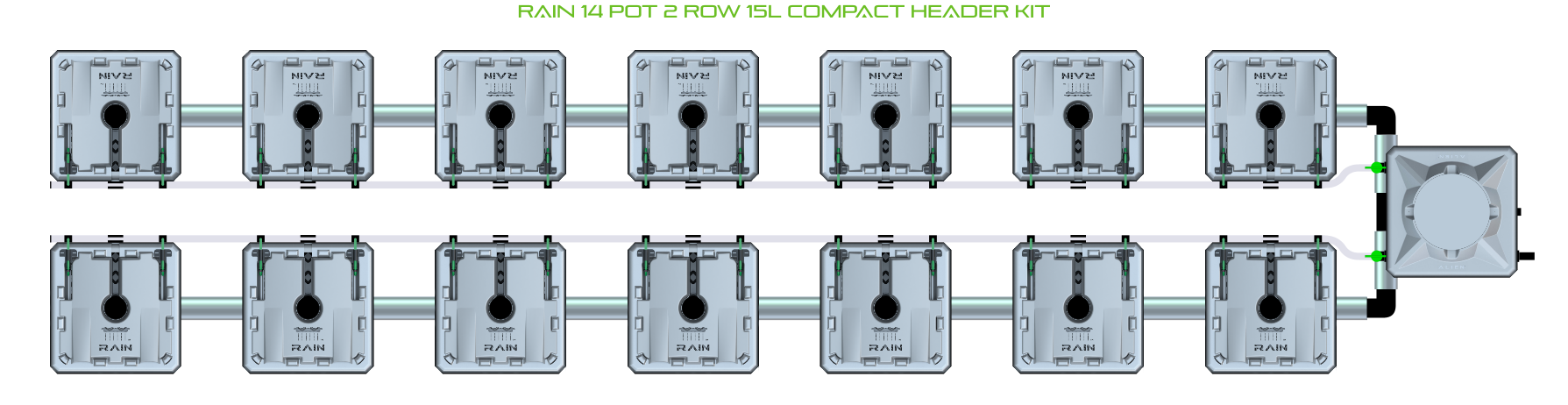 Alien Hydroponics RAIN 14 Pot 2 Row Kit