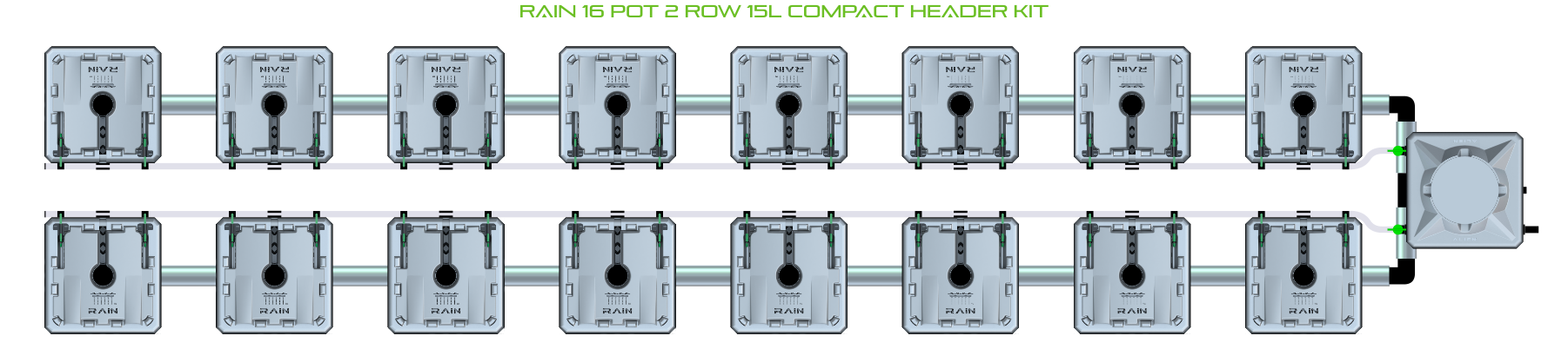 Alien Hydroponics RAIN 16 Pot 2 Row Kit