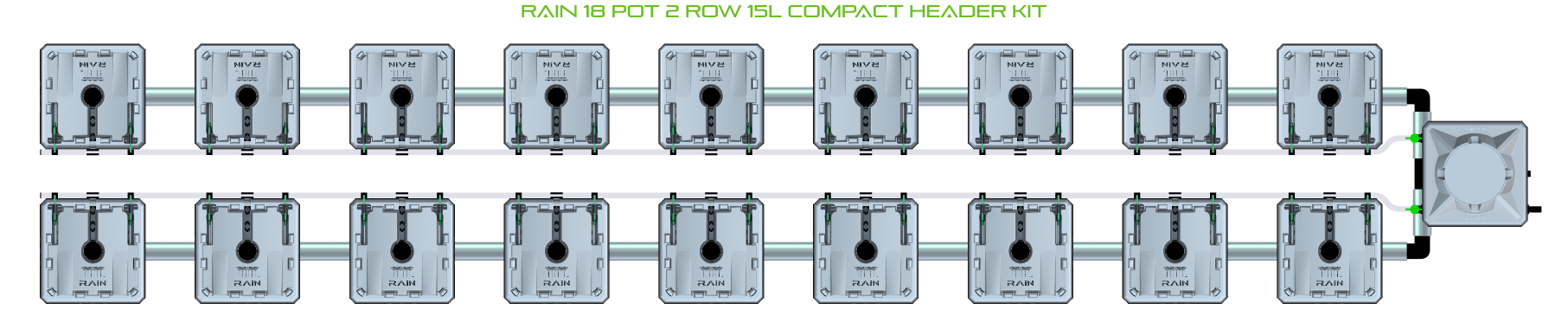 Alien Hydroponics RAIN 18 Pot 2 Row Kit