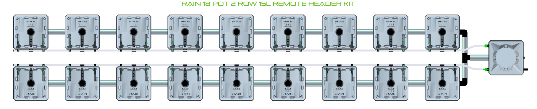 Alien Hydroponics RAIN 18 Pot 2 Row Kit