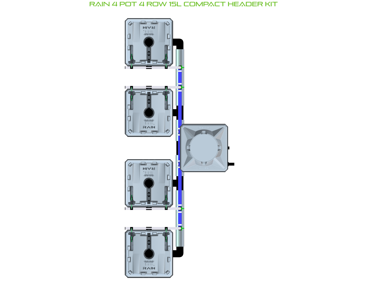 Alien Hydroponics RAIN 4 Pot 4 Row Kit