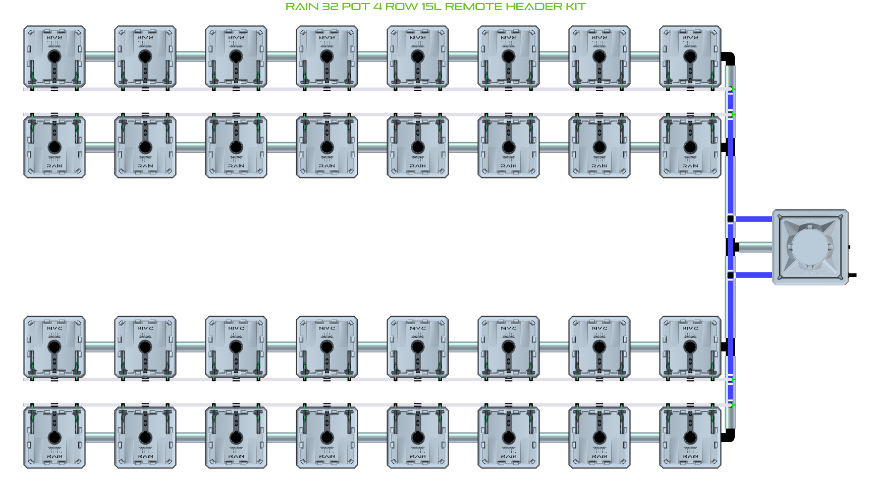 Alien Hydroponics RAIN 32 Pot 4 Row Kit