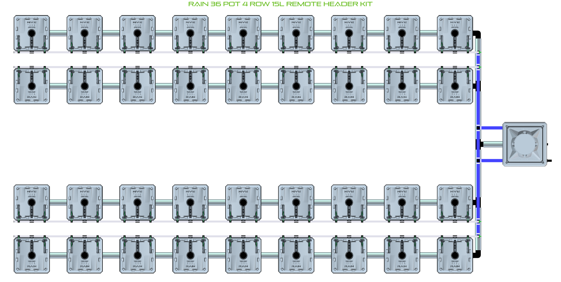 Alien Hydroponics RAIN 36 Pot 4 Row Kit