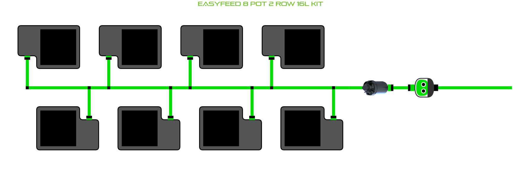 Alien Hydroponics EasyFeed 8 Pot 2 Row Kit