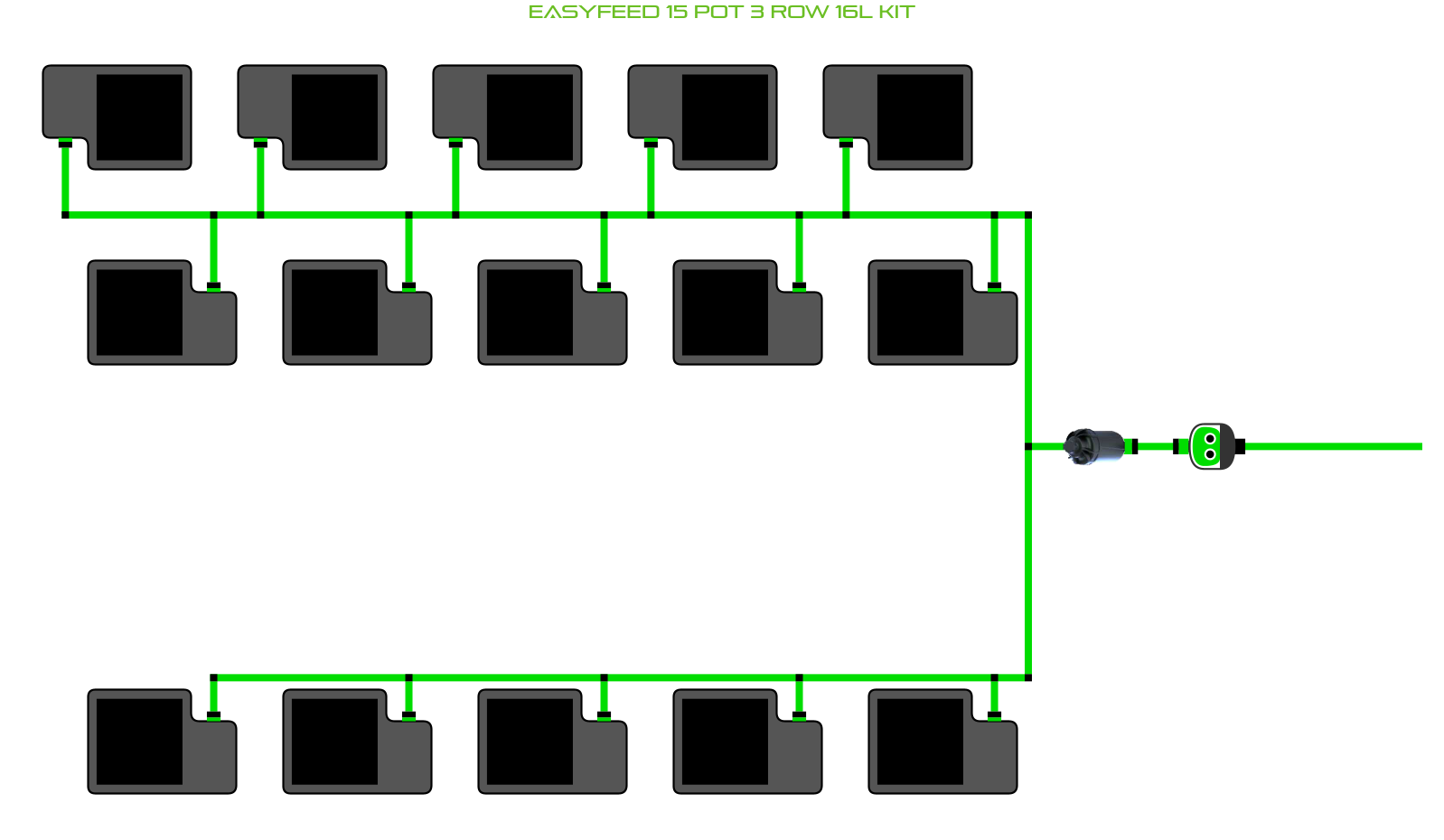 Alien Hydroponics EasyFeed 15 Pot 3 Row Kit