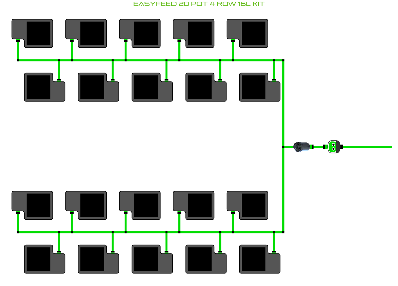 Alien Hydroponics EasyFeed 20 Pot 4 Row Kit