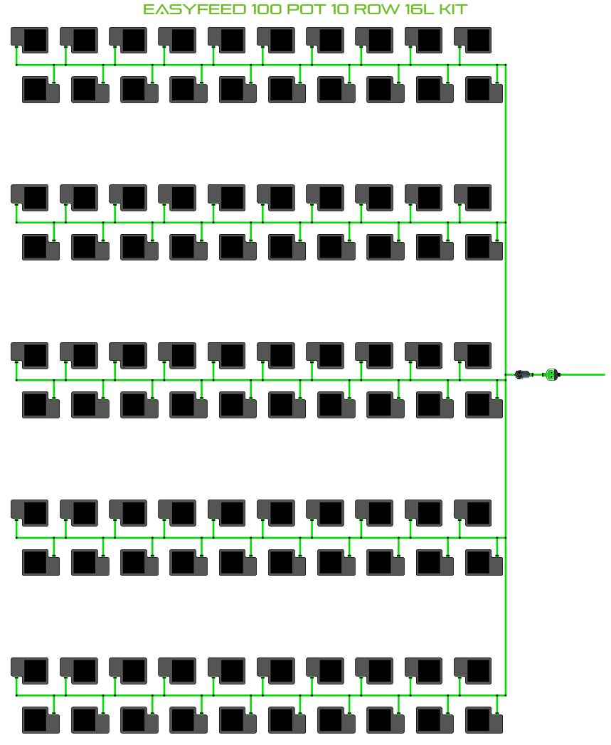 Alien Hydroponics EasyFeed 100 Pot 10 Row Kit