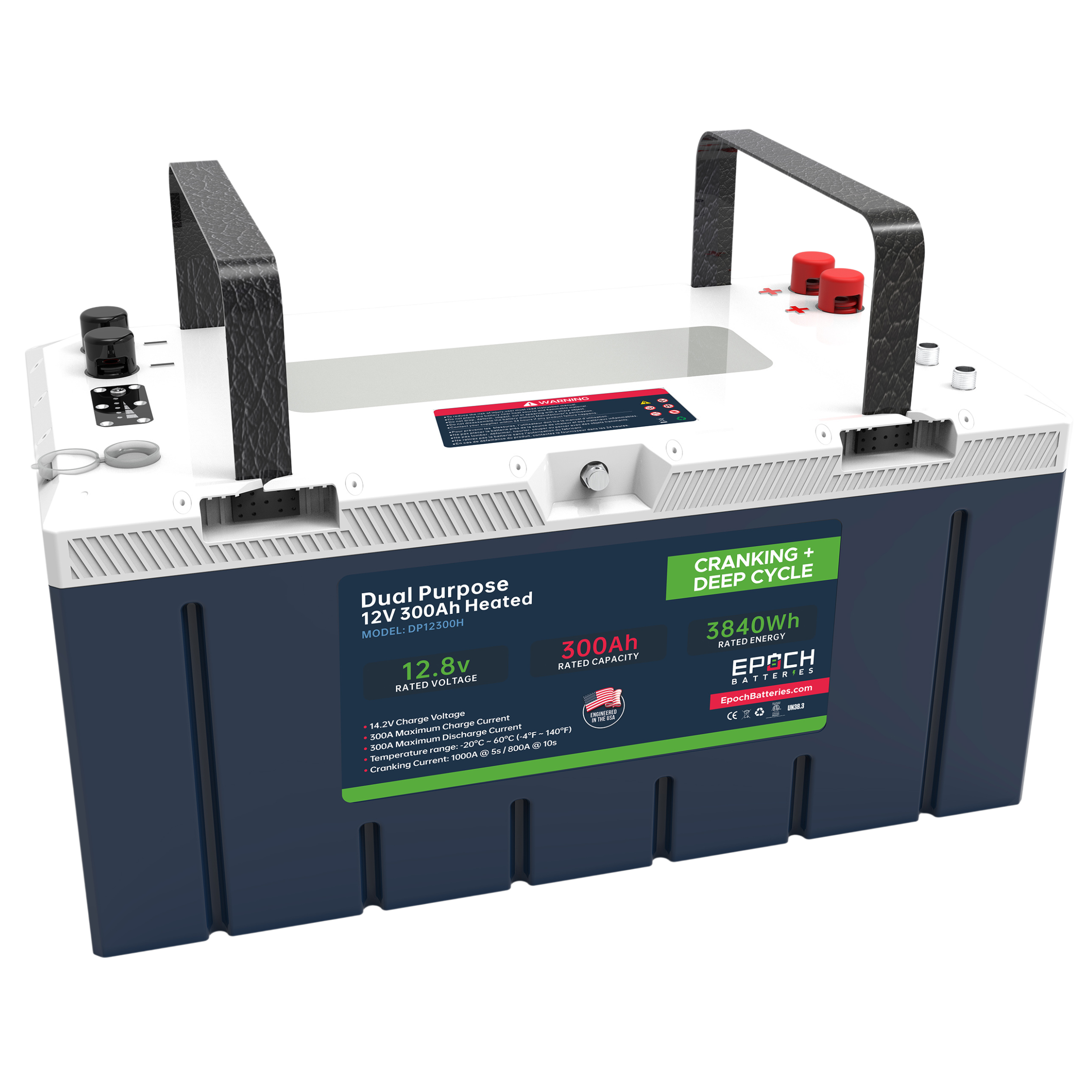 Epoch 12V 300Ah Pro Series - LiFePO4 Cranking & Deep Cycle Lithium Battery (Dual Purpose) (DP12300H)