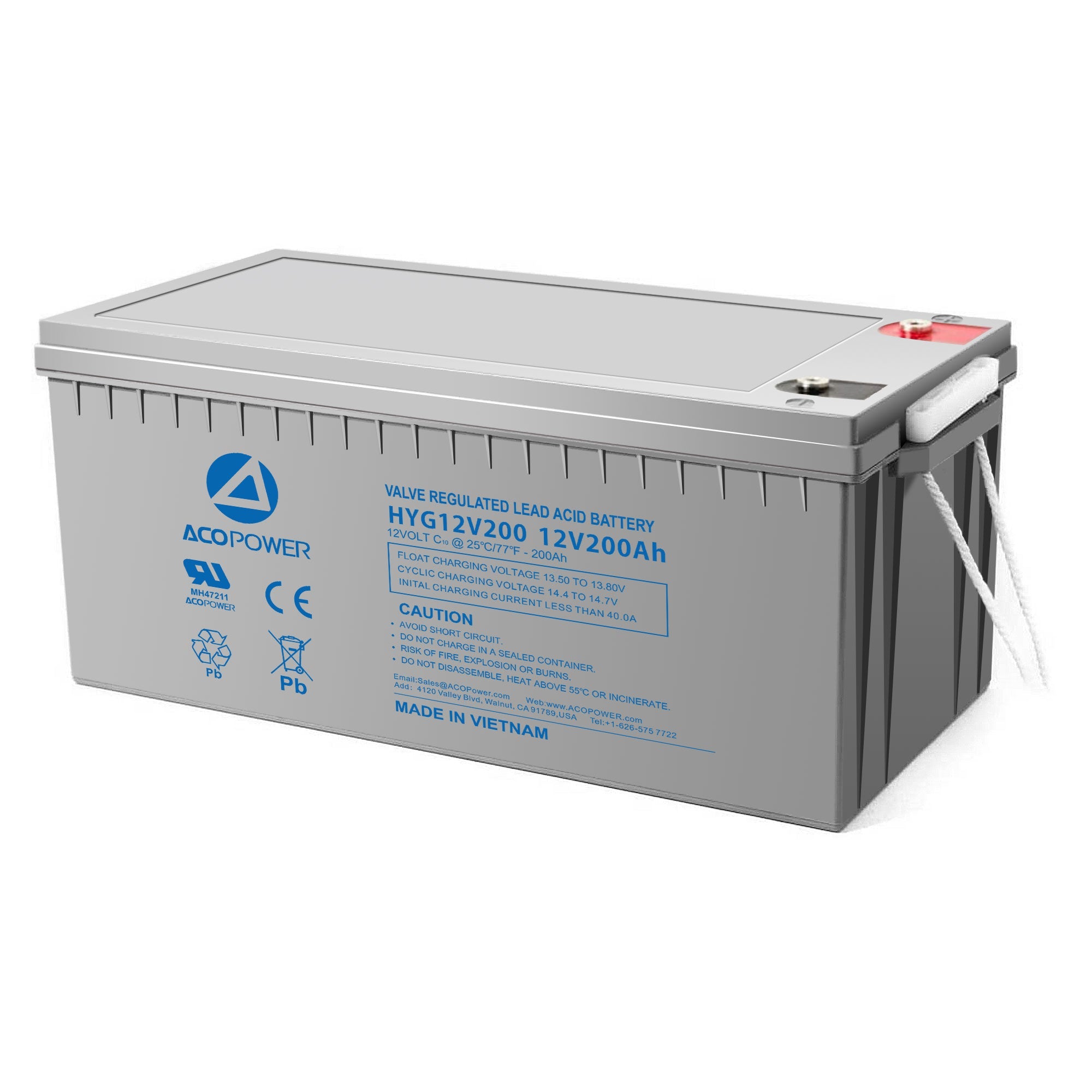 ACOPOWER HYG12-200Ah Rechargeable Gel Deep Cycle 12V 200Ah Battery HYG12V200