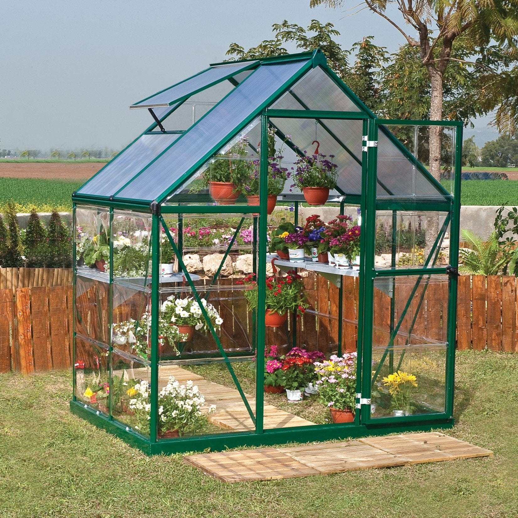 Palram - Canopia | 6x4 Ft Hybrid Greenhouse Kit - Green With 0.8mm Polycarbonate Glazing