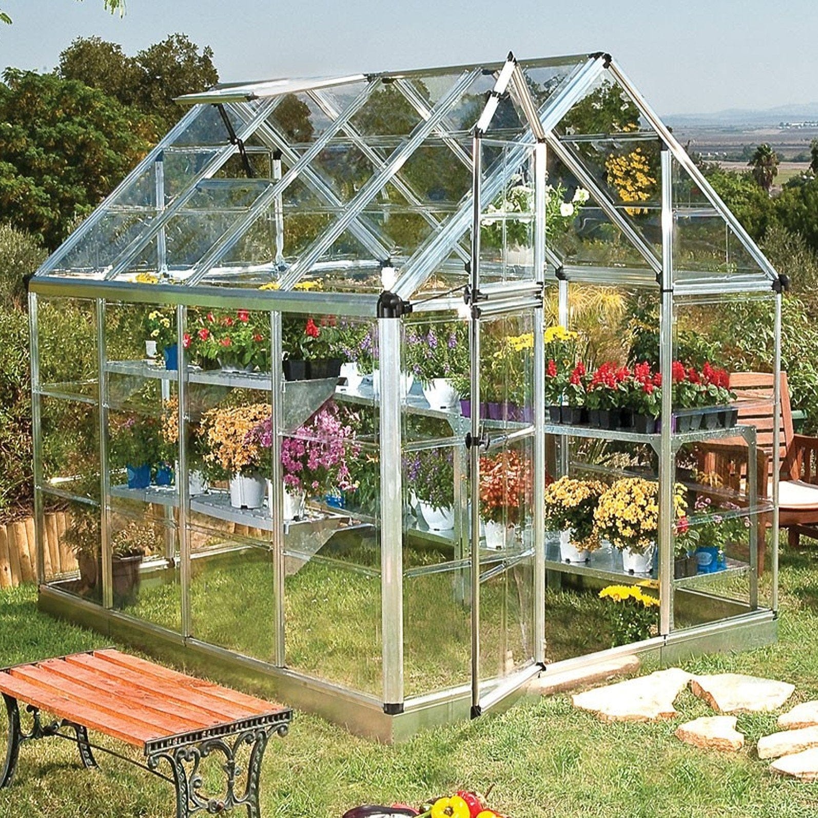 Palram - Canopia | Snap & Grow Greenhouse Kit - 6ft Wide - Silver With 0.8mm Polycarbonate Glazing
