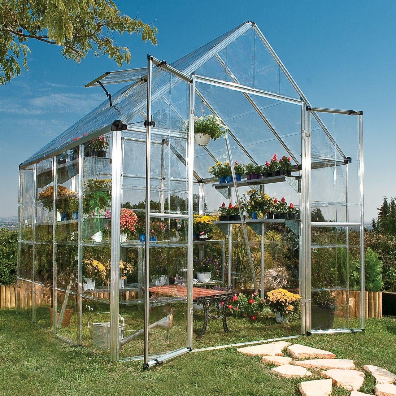 Palram - Canopia | Snap & Grow Greenhouse Kit - 8 Ft Wide - Silver With 0.8mm Polycarbonate Glazing