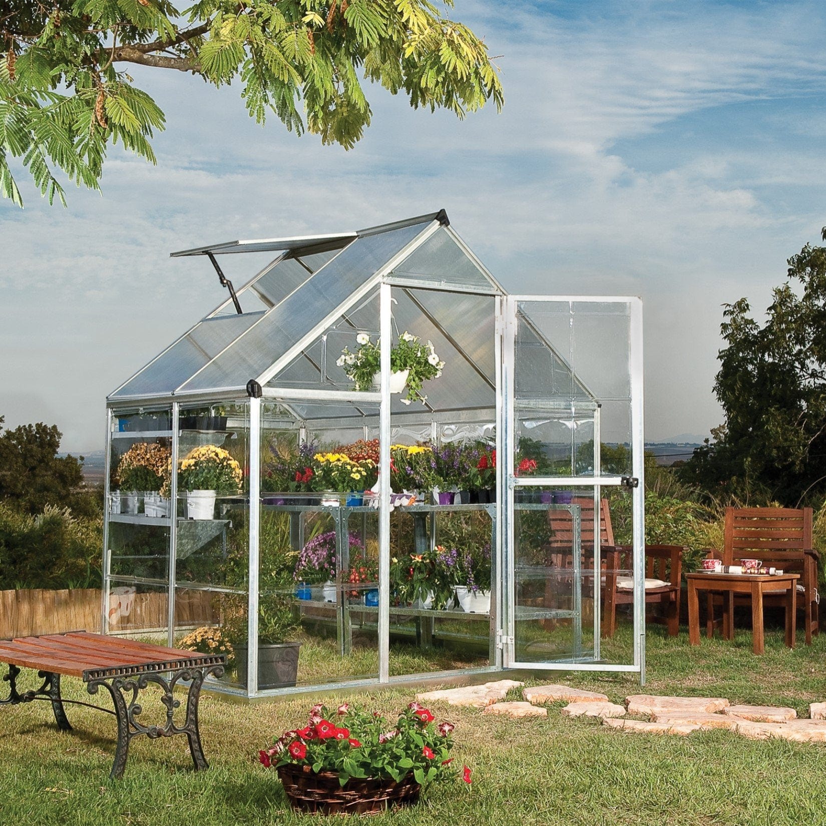 Palram - Canopia | Hybrid Greenhouse Kit - Silver With 0.8mm Polycarbonate Glazing